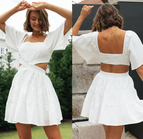 Women's Summer Dress with Lace Puff Sleeves