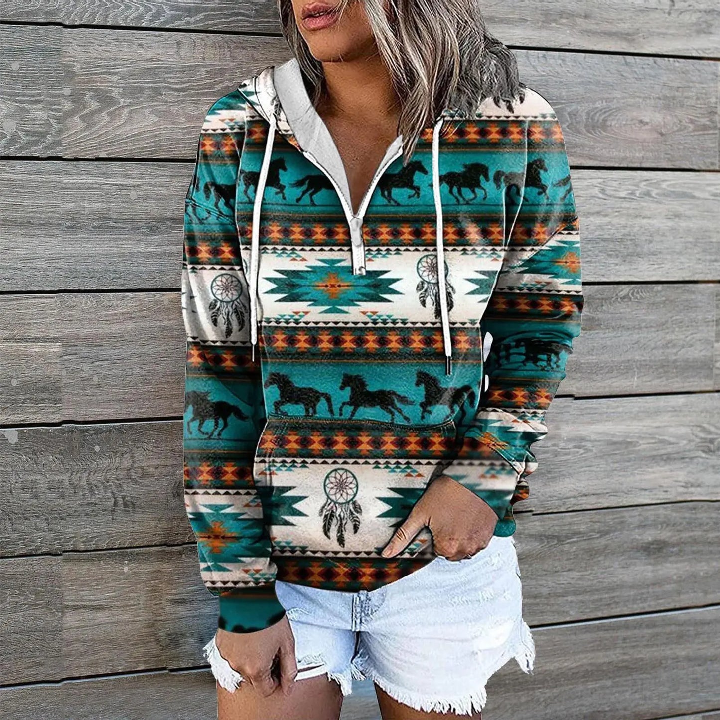 Casual Hoodie with Zip Pocket for Women