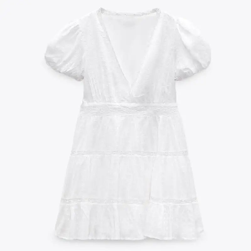 Women's Summer Dress with Lace Puff Sleeves