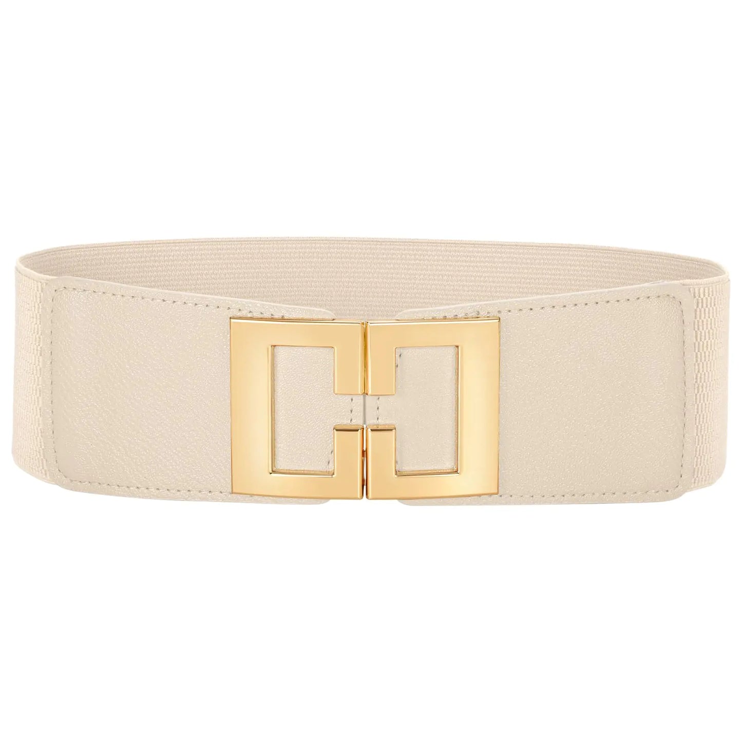 Wide Waist Belts for Women Dresses Vintage Elastic Belts Fashion Stretchy Belt with Gold Buckle (Beige)