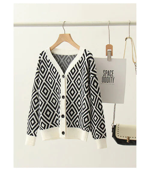 Casual Geometric Button Knit Cardigan for Women