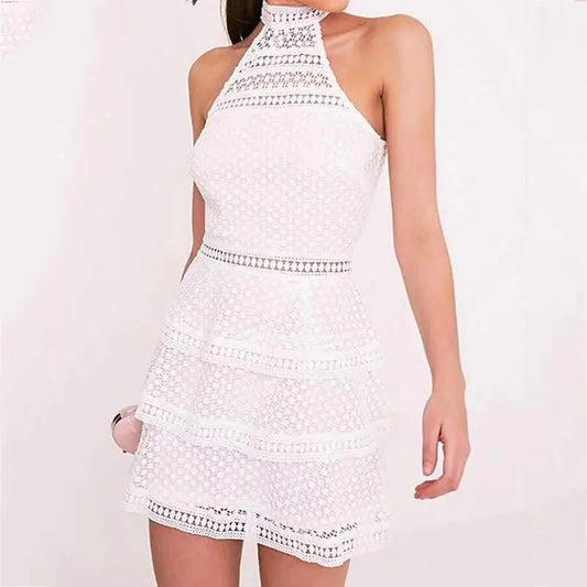Lace Sleeveless Bodycon Dress with Ruffle Hem