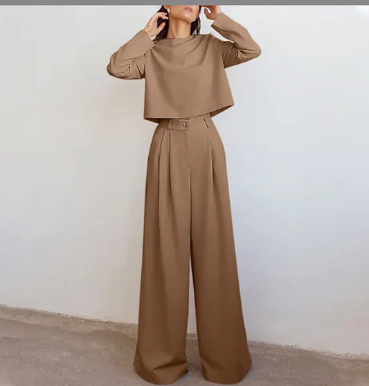 Elegant Two-Piece Palazzo Set in Brown Cotton (One Set)