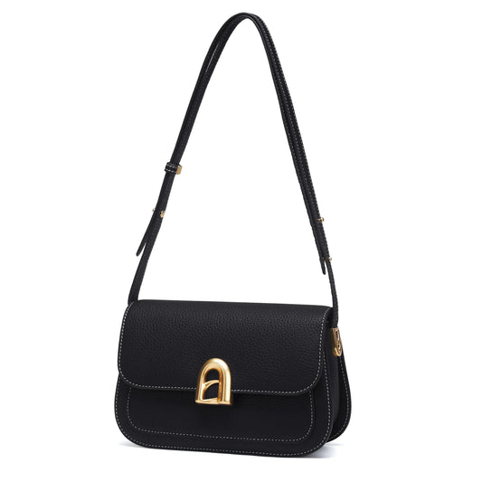 LA FESTIN Black Split Leather Shoulder Bag – Adjustable Strap, Trendy Designer Satchel for Women
