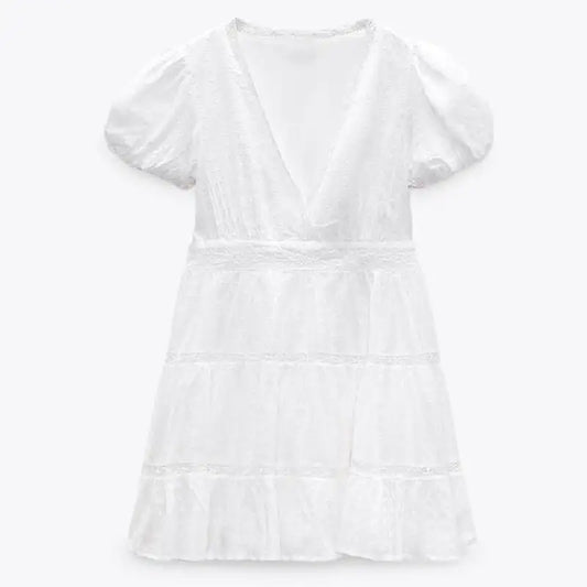Women's Summer Dress with Lace Puff Sleeves